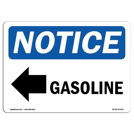 SIGNMISSION Safety Sign, OSHA Notice, 18" Height, 24" Width, Gasoline [Left Arrow] Sign With Symbol, Landscape OS-NS-D-1824-L-13052